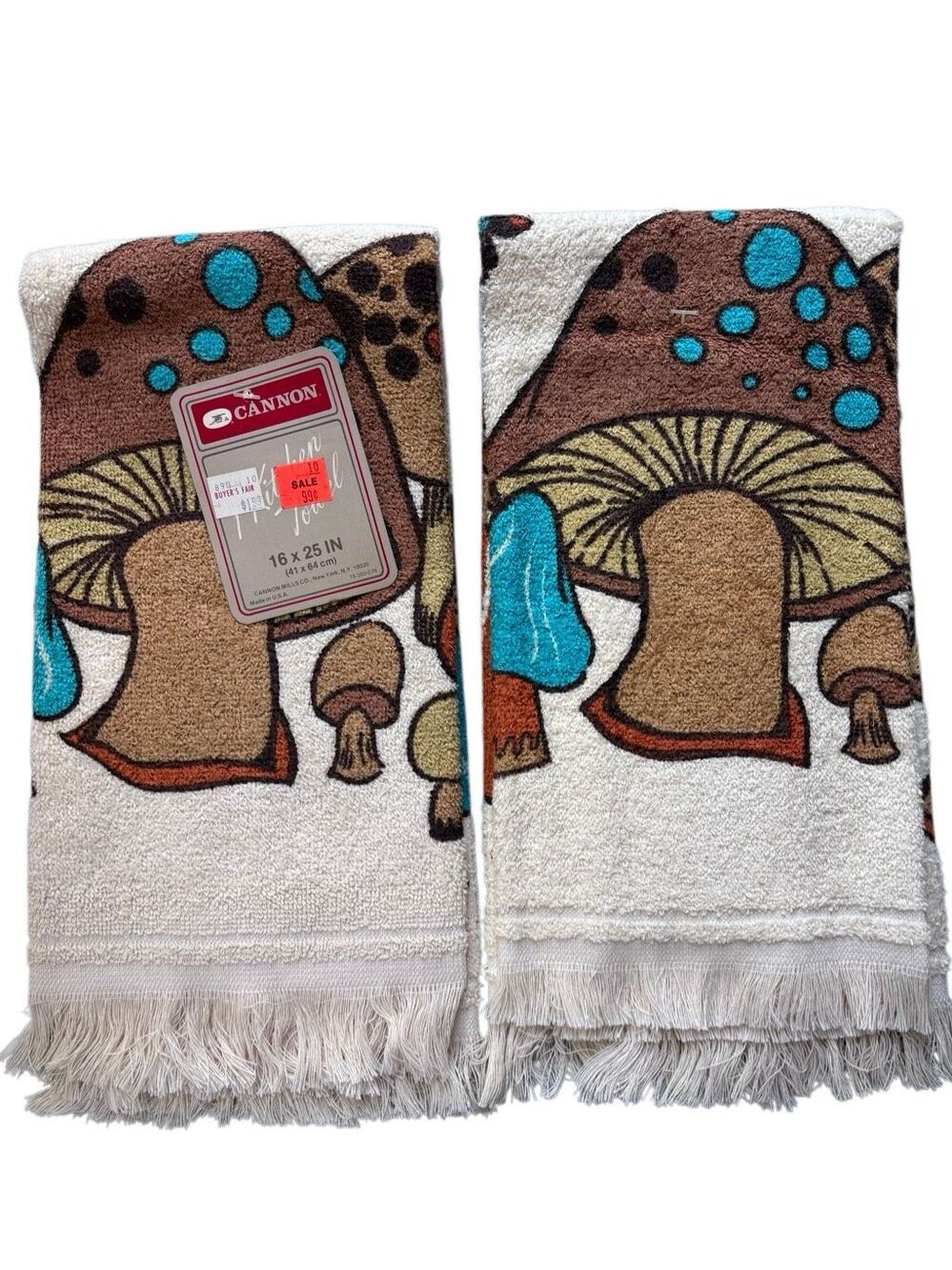Cannon vintage mushroom whimsical terrycloth cotton hand towels [2] cream brown